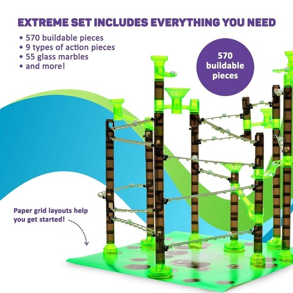 Marble Genius 625-Piece Marble Rails Extreme Set, STEM Toy for